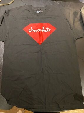 Chocolate Black Tee with Red Diamond Script